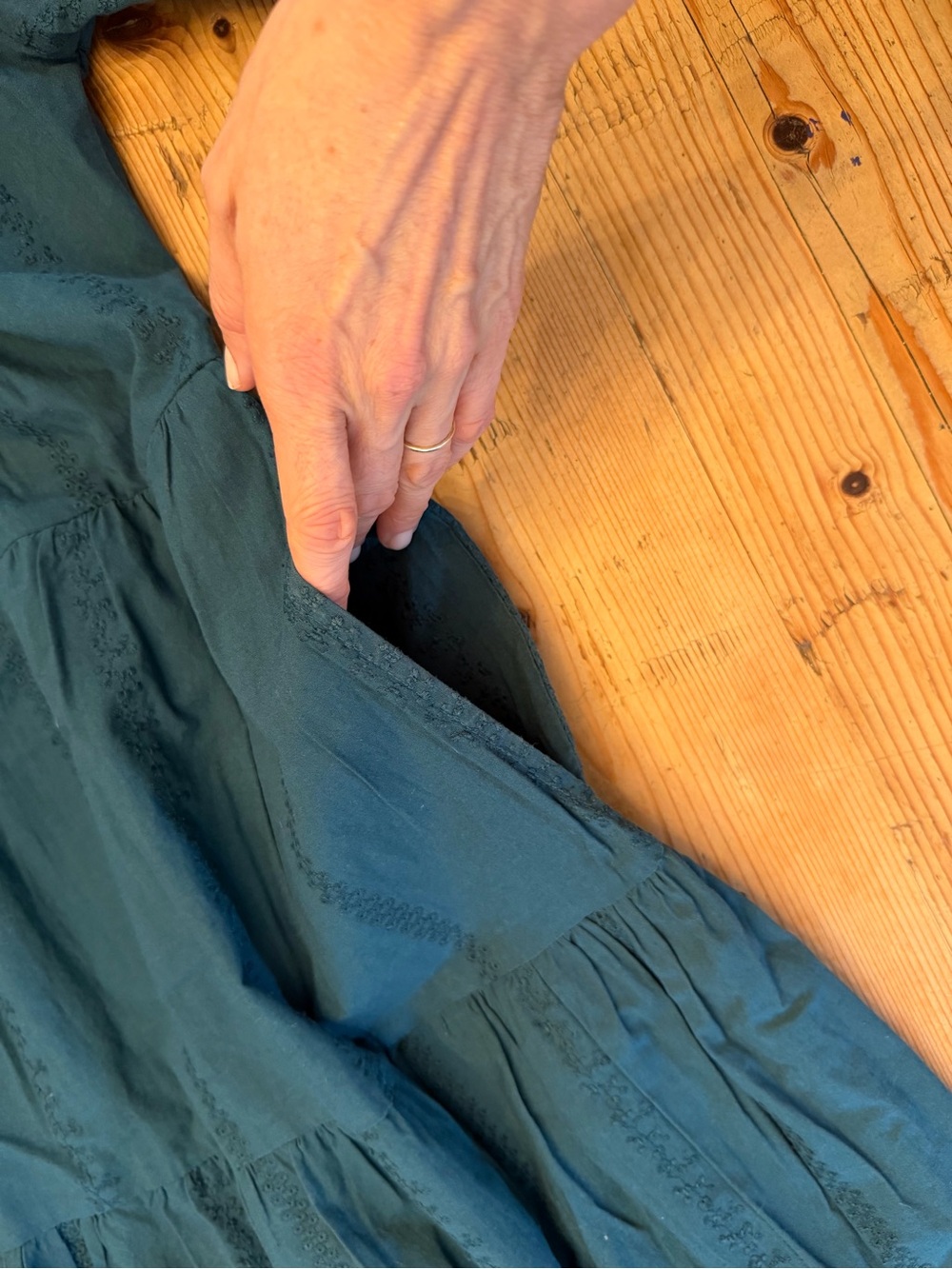 Teal Cotton Tiered Maxi Dress Puff Sleeve - Picture 3 of 8